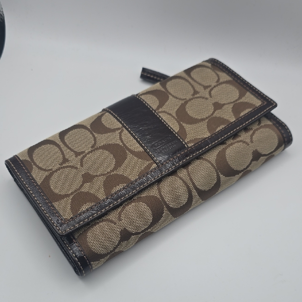 Coach Brown Signature Mono Canvas Continental Wallet W/ Checkbook Holder (EUC)✨️ - Picture 4 of 12
